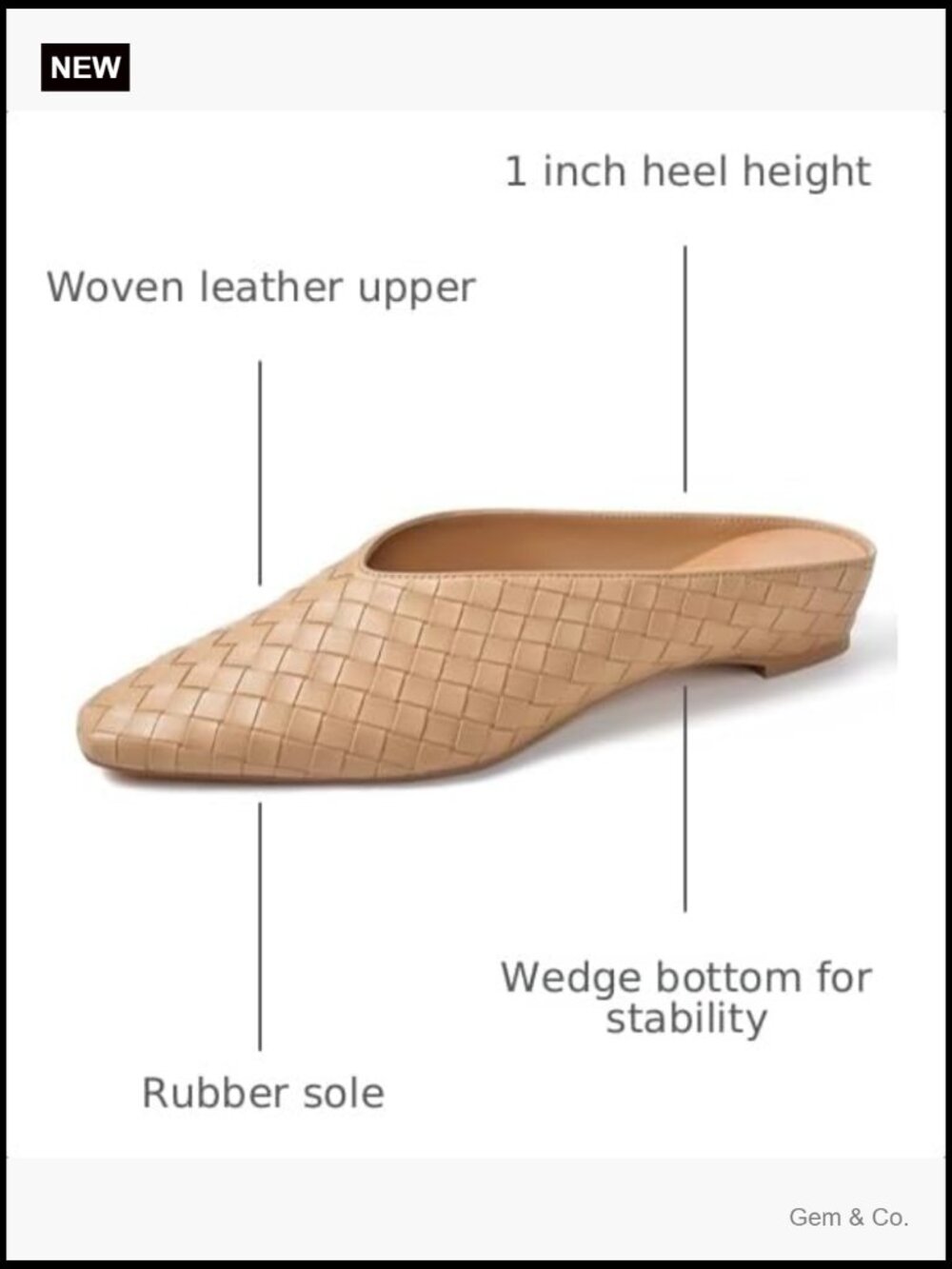 Woven Square Toe Slip On Mules Women Hidden Wedge Metallic Slides - Picture 3 of 7